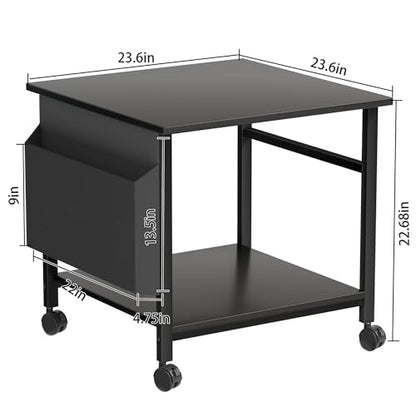 Large Printer Stand, 23.6 x 23.6 Inches Square Printer Stand with Storage Shelf, 2 Tier Printer Table for Home Office, Rolling Printer Cart with Lockable Wheels, Mobile Mini Fridge Stand Table, Black - color: Black