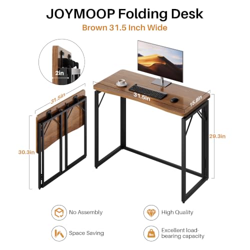JOYMOOP 31.5" Brown Folding Desk, No Assembly, Wooden Top, Small Size - color: Brown, size: 31.5" Width