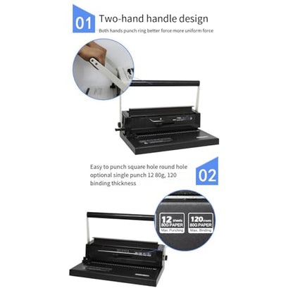Iron Ring Binding Machine 34 Hole Loose Leaf Iron Ring Punching Machine Double Coil Manual Wire Binding Machine,Easy and Safe to Use