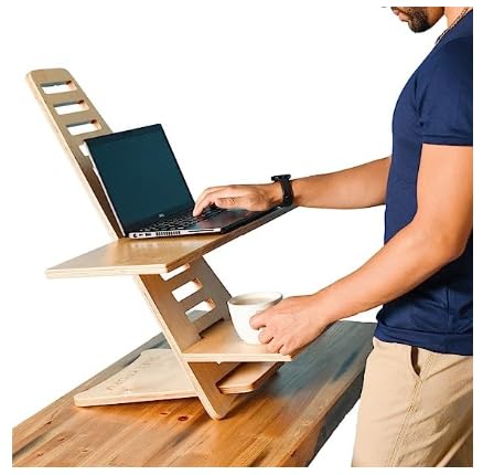 Saint John Standing Desk Converter, Adjustable Height Sit-Stand | Workstation, Portable Wood Table Top, For Office or Home - color: Birch
