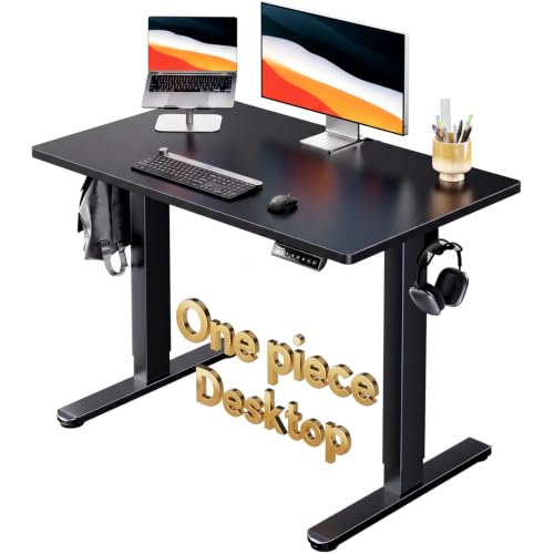 HUANUO Electric Standing Desk, Whole Piece Desktop, Adjustable Height Computer Desk, 4 Height Memory Settings, Sit Stand Up Desk for Home Office, 40" x 24", Black - color: Black, size: 40" X 24"