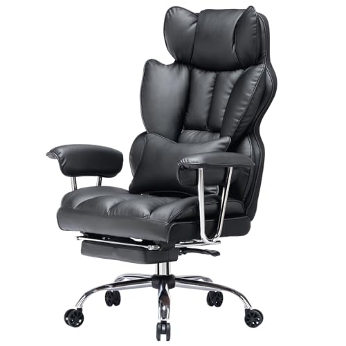 Efomao Big and Tall Office Chair 400lbs – High Back Executive Chair with Swivel Base, PU Leather Upholstery, Lumbar Pillow, Padded Armrests, and Rolling Wheels，Black Computer Chair - color: 3008y Black