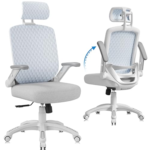 GABRYLLY Ergonomic Office Chair, High Back Home Desk Chair with Flip-Up Arms, 3D Headrest, Thick Sponge Seat &90-120° Recline, Big and Tall Mesh Executive Chairs for Man Woman, Glacier Flow - color: Glacier Flow