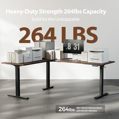 Agilestic 73 x 61 Inch L Shaped Electric Standing Desk, Dark Walnut - color: Dark Walnut, size: 73x61 Inch