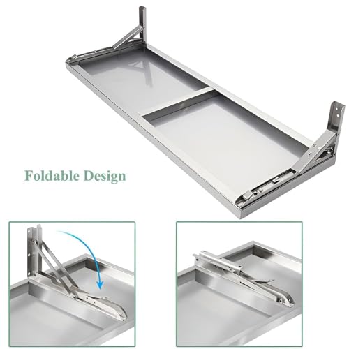 Folding Concession Shelf, Stainless Steel Wall Mounted Folding Table, Drop Down Foldable Serving Food Shelf Stand, Floating Laundry Table(50x40cm/20x16in) - size: 50x40cm/20x16in
