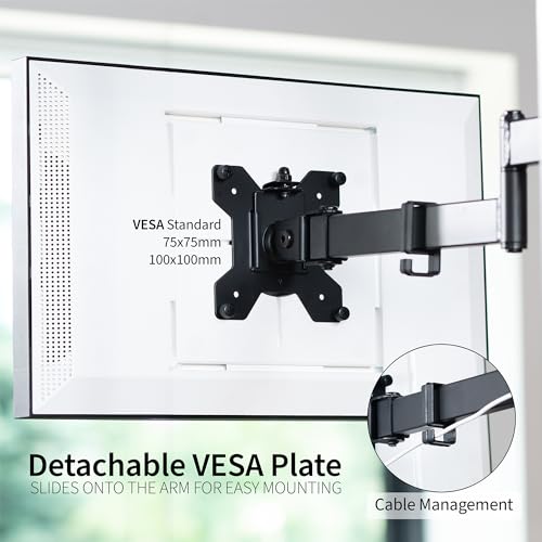 VIVO Under Cabinet Articulating 13 to 27 inch Single Monitor and Small TV Mount, Height Adjustable Long Extension Arm, Max VESA 100x100, Black, MOUNT-VC01A