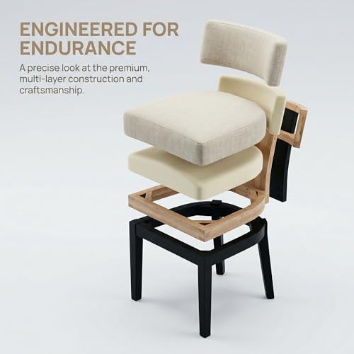 HNY Mid Century Modern Farmhouse Dining Chairs Set of 2, Linen Upholstered Accent Chair Curved Backrest Kitchen Chairs, with Black Hardwood Frame, Beige - color: Curved Black