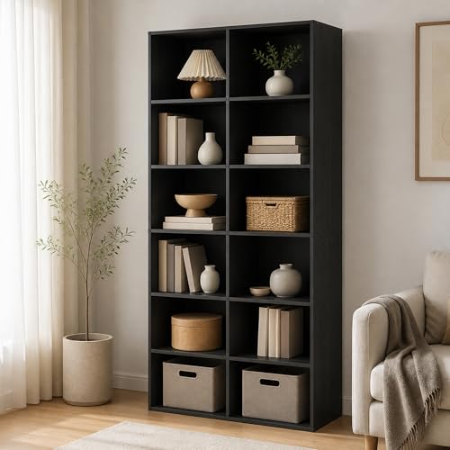 12-Cube Bookshelf, Bookcase, Open Storage Book Shelf, Cube Storage Organizer, 12 x 32 x 71, for Living Room, Home Office, Espresso - color: Espresso, size: 12 Cube