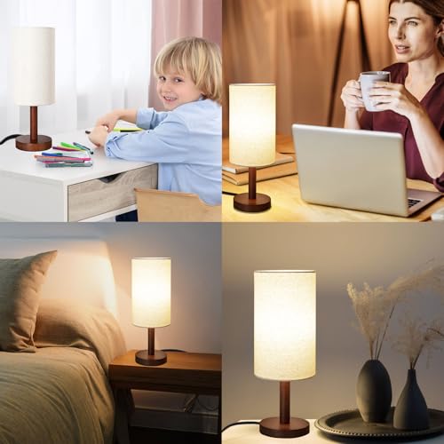 LALISU Small Table Lamp，Nightstand Lamp Wood Base Bedside Lamp Plug in - color: Black-Walnut Wood