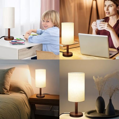 LALISU Small Table Lamp，Nightstand Lamp Wood Base Bedside Lamp Plug in - color: Black-Walnut Wood