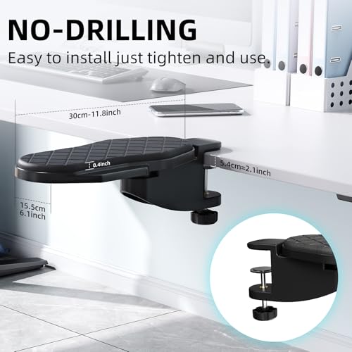 CABTE Ergonomics Desk Extender Tray, Table Mount Arm Wrist Rest Shelf | 180° Swivel Elbow Arm Support, Computer Desk Extender Tray for Home and Office (Black - Rotating) - size: 11.8"
