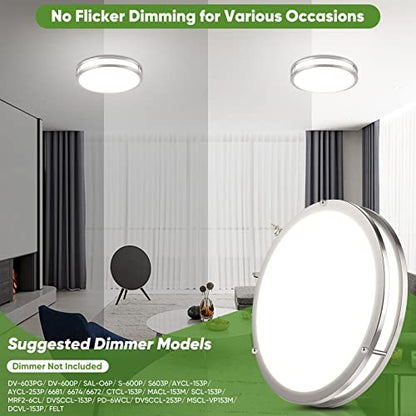 36W 3600lm Super Bright LED Light Fixtures, 2PACK Modern Flush Mount Ceiling Lights Daylight White 5000K, 13 Inch Dimmable Lamps for Kitchen Bathroom Hallway Bedroom, Brushed Nickle - color: Brushed Nickle-5000K-2, size: 13 inch