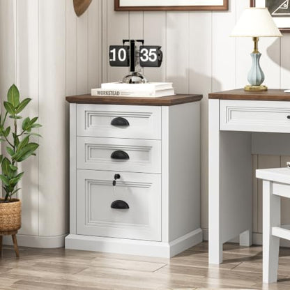 Halitaa Vertical File Cabinet, Filing Cabinet with 3 File Drawers & Lock, Farmhouse Small File Cabinet Fits Letter/A4 Size, Wooden Printer Stand, Home Office Cabinet, White - color: White, size: 3 Drawers