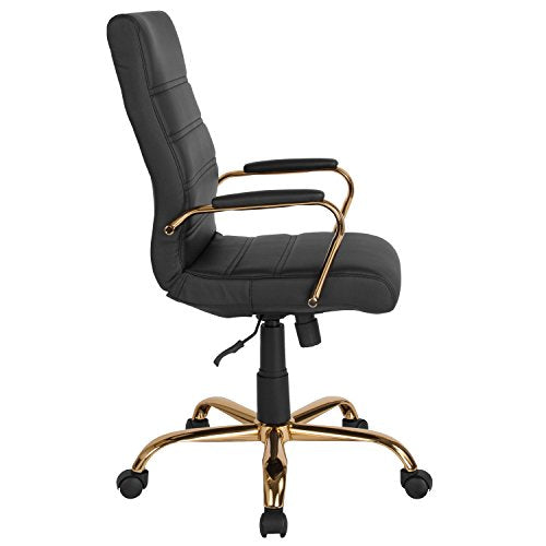 Flash Furniture High Back LeatherSoft Executive Office Chair, Black/Gold | 360° Swivel, Height Adjustable, Commercial Grade - color: Black Leathersoft/Gold Frame