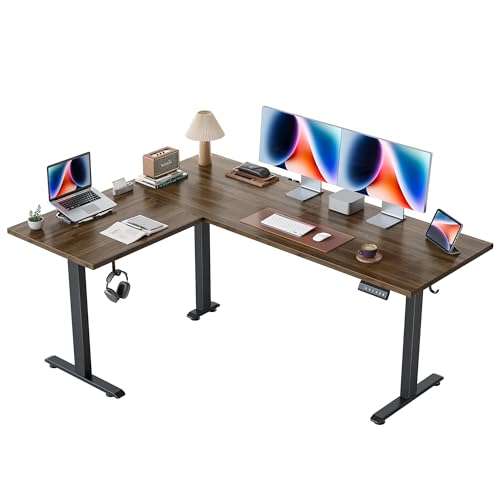 Agilestic L Shaped Standing Desk 63 inch Adjustable Height, Electric Corner Standing Desk, Sit Stand Computer Table with Splice Board, Dark Walnut - color: Dark Walnut, size: 63x48 Inch
