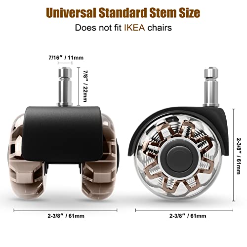 Omyoffice 2" Office Chair Wheels Set of 5, Brown Heavy Duty Chair Caster | Support 2200lbs, Mute Rubber, Universal Fit 7/16"x7/8" Stem, Smooth Quiet Rolling, Safety Protection for Hardwood, Carpet - color: Brown