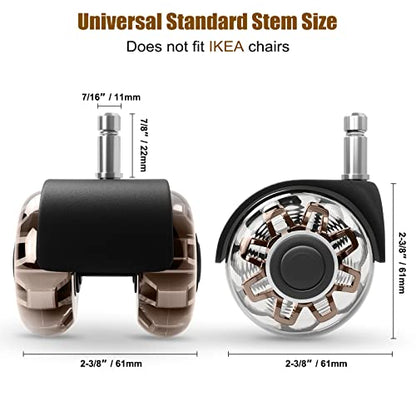 Omyoffice 2" Office Chair Wheels Set of 5, Brown Heavy Duty Chair Caster | Support 2200lbs, Mute Rubber, Universal Fit 7/16"x7/8" Stem, Smooth Quiet Rolling, Safety Protection for Hardwood, Carpet - color: Brown