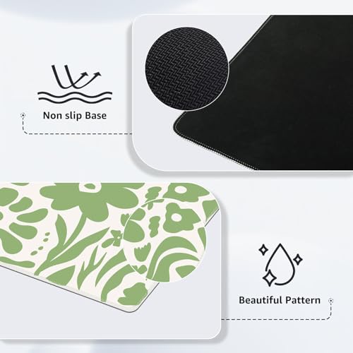 iCasso Desk Mat, Desk Matt for Desktop, Cute Desk Pad Mat, Green Flowers - color: Green Flowers