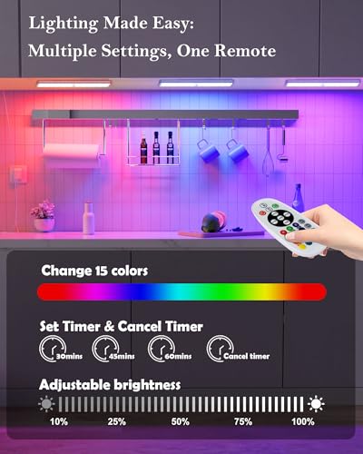 Under Cabinet Lighting Rechargeable 48-LED Wireless Under Cabinet Lights Remote, Kitchen Counter Lights Closet Lights RGB Perfect for Indoor Pantry Display Shelf 15 Color Changing(1 Pack) - color: RGB/1 Pack
