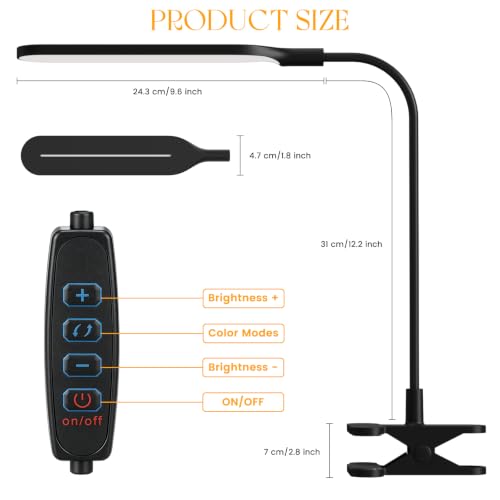 LED Clip on Light, 3 Color Modes & 10 Brightness Levels, 360° Flexible Gooseneck Clamp Lamp, Ultra Wide Brightness Range, USB Eye-Caring Table Light for Home Office/Reading/Painting, Black - style: Desk Lamp