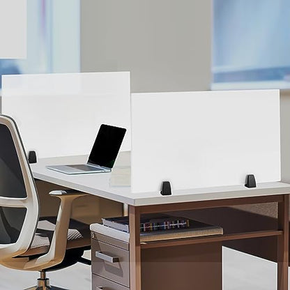 Dual Frosted Plexiglass Clamp-on Desk Privacy Panels, Acrylic Desk Dividers, Office Partitions, Pack of 2 | 30 x 18 inch