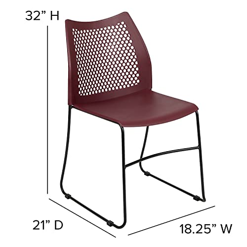 Flash Furniture HERCULES Series 5 Pack 661 lb. Capacity Burgundy Stack Chair with Air-Vent Back and Black Powder Coated Sled Base | Sled Base, Powder Coated, 661 LBS. Weight Capacity - color: Burgundy, size: Set of 5