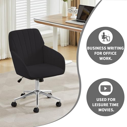 YITAI Velvet Office Desk Chair with Wheels and Silver Base,Modern Height Adjustable 360 Degree Swivel Upholstered Vanity Chairs with Arms for Living Room Bedroom, Study,Black - color: Silver Black
