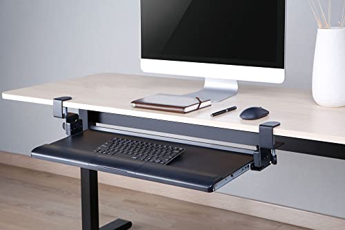 Kantek Desk Clamp Tilting Keyboard Tray, 5 Tilt Angles, Negative and Positive Tilt, Slides Under Desk, 26.8-Inch W x 11.1-Inch D, Black (KT175) - size: 26.8-Inch W x 11.1-Inch D