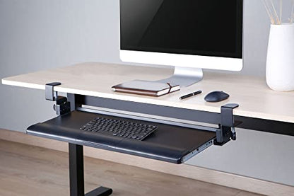 Kantek Desk Clamp Tilting Keyboard Tray, 5 Tilt Angles, Negative and Positive Tilt, Slides Under Desk, 26.8-Inch W x 11.1-Inch D, Black (KT175) - size: 26.8-Inch W x 11.1-Inch D
