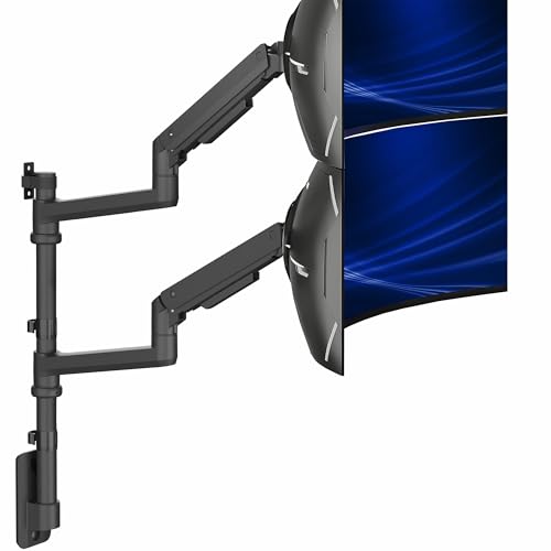 VIVO Pneumatic Arm Dual Ultrawide Monitor Wall Mount for Up to 49 inch Screens, Holds 2 Ultra Wides Up to 33.5 lbs Each, Black, MOUNT-V120K - size: Dual Mount, style: Wall Mount