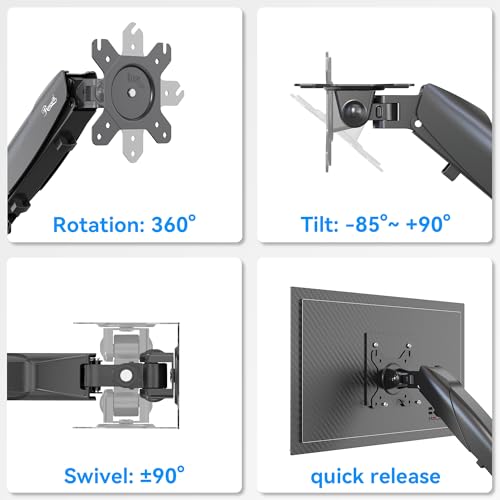 Rosewill Dual Monitor Mount, 15 to 32 Inch, 4.4 to 19.8lbs per Screen, Adjustable Gas Spring Monitor Arm with Cable Management, Clamp & Grommet Base