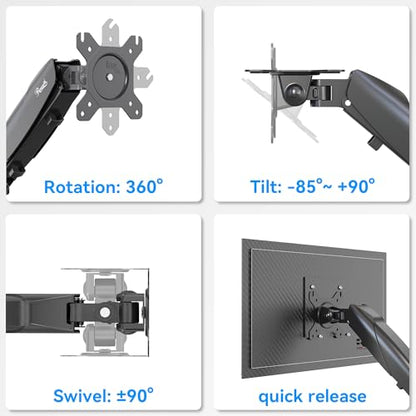 Rosewill Dual Monitor Mount, 15 to 32 Inch, 4.4 to 19.8lbs per Screen, Adjustable Gas Spring Monitor Arm with Cable Management, Clamp & Grommet Base