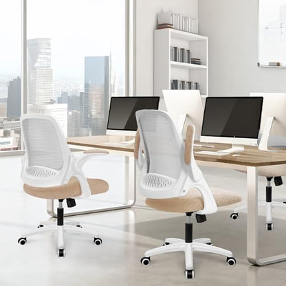 NEO CHAIR Office Desk Chair, Ergonomic Mesh with Flip-Up Armrests, Beige - color: Beige