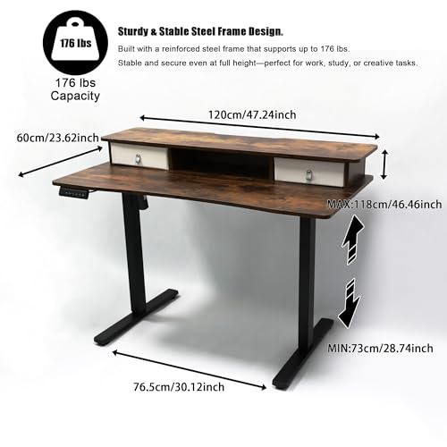MSZ Sit & Standing Desk, Adjustable Height Electric Sit Stand Up Down Computer Table, 48x24 Inch Ergonomic Rising Modern Lift Motorized Gaming Desktop Work Home Office (Brown-Single Bookcase) - color: 5-brown-single Bookcase
