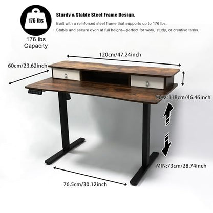 MSZ Sit & Standing Desk, Adjustable Height Electric Sit Stand Up Down Computer Table, 48x24 Inch Ergonomic Rising Modern Lift Motorized Gaming Desktop Work Home Office (Brown-Single Bookcase) - color: 5-brown-single Bookcase