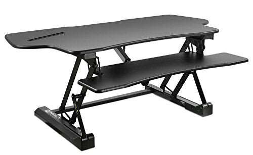 Mount-It! 48.5" Electric Standing Desk Converter for Dual Monitors, Motorized Sit Stand Electric Desk Riser with USB Port & Device Slot, Keyboard Tray, Adjustable Height Ergonomic Workstation, Black