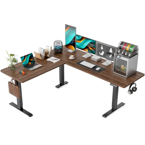 FEZIBO 75" x 63" L-Shaped Standing Desk - Adjustable Corner Desk L Shape, L-Shaped Adjustable Desk with Splice Board, L Shape Standing Desk, Black Walnut - color: Black Walnut, size: 75x63