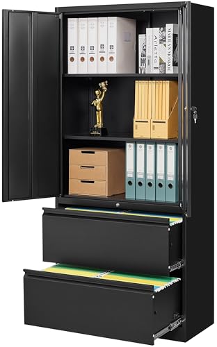 Black Metal Storage Cabinet with Drawers and Lock,Locking Steel Storage Cabinet with Doors and Shelves,71" Office File Cabinets for Home Office,Warehouse,Garage,School (Black, 2 Drawers) - color: Black, size: 71"H -2 Drawer
