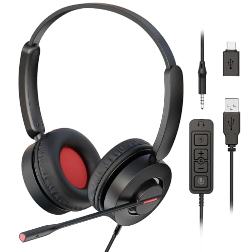 MAIRDI USB Headset with Microphone, 7.1 Surround Sound, USB-A/Type C/3.5mm 3-in-1 Wired Headset with Mic Noise Cancelling & Mute, Computer Headphone for Laptop Home Work Office CallCenter Teams Zoom - color: M816C