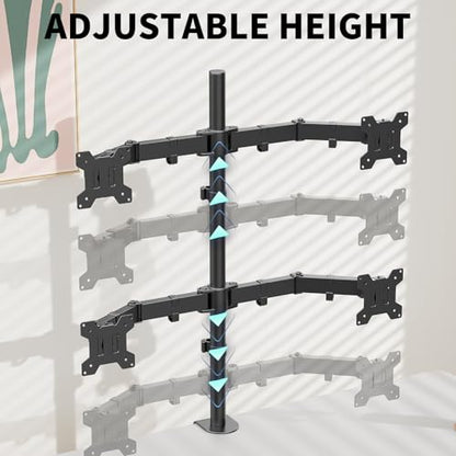 Black Quad Monitor Arm Mount for 13-27 Inch Screens | Ultrawide Screens Up to 34 inch Fully Adjustable Stand with C-Clamp/Grommet Base Max VESA 100x100 Each Screen Capacity 22lbs - size: 4 Arms for 13"-27"