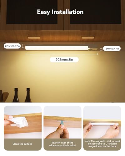 Under Cabinet Lighting Rechargeable 8 Inch 3Pack Wireless | 3 Color Dimmable Closet Light Battery Operated, USB Stick on LED Magnetic Under Counter Lights for Kitchen Stair - size: 8inch-3pack