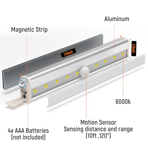 Molrebe Motion Sensor Closet Lights, 6 Pack, Battery Operated | 10 LEDs, 10-ft motion range, 15-20 sec auto-off, magnetic peel-and-stick mounting for closets, cabinets, hallways and stairs