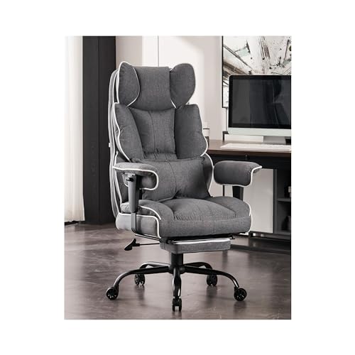Efomao Fabric Office Chair, Big and Tall Office Chair 400 lb Weight Capacity, High Back Executive Office Chair with Foot Rest, Ergonomic Office Chair for Back Pain Relief, Gray | 400lbs support, 135° recline, dual-layer foam cushion, 23.5" seat & footrest