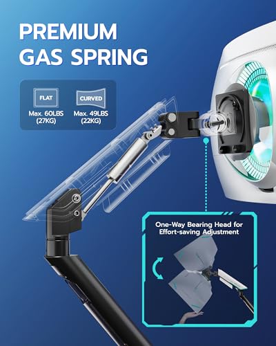 Single Gaming Monitor Arm for 24"-57" Screen, White | Computer Monitor Stand Holds Up to 60LBS - color: WHITE, style: Non-RGB