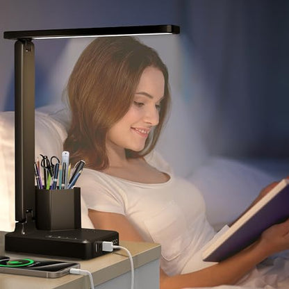 LED Desk Lamps for Dorm Office with USB C Charging Station, 800lm, CRI>90 - color: Black
