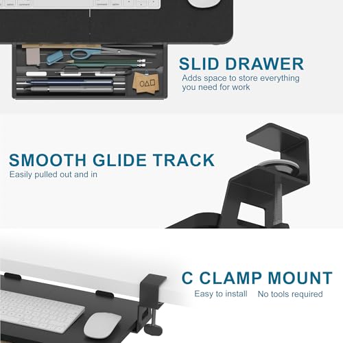ETHU Small Keyboard Tray Under Desk with C-Clamp, 19.7x11.81", Black - color: Black