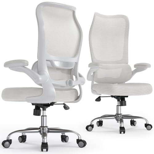 TRALT Office Chair Ergonomic Desk Chair - Gaming Chair with Lumbar Support | 330 LBS Home Office Desk Chairs , Reading Chair with Flip-up Armrests, Comfortable Computer Chairs (1, White) - color: Snow White