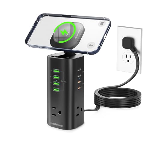 160W Fast Charging Station, TenTrend Power Strip Tower, 5FT Extension Cord | Charging Tower with 3AC Outlets & 8 USB Ports(4 USB-C), Foldable 15W Charging, Dorm, Office Desk Supplies - color: Black, size: 5 FT - 160W Fast Charing