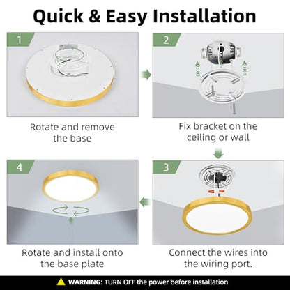 hykolity 12 Inch Selectable CCT LED Round Flat Panel Light,2 Pack | 24W 3000K/4000K/5000K, Edge-Lit Flush Mount Ceiling Light Fixture for Kitchen, Bedroom, Laundry and Closet Room,Gold - color: Gold, size: 12 inch