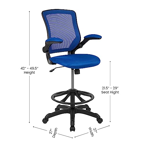 EMMA + OLIVER Mid-Back Blue Mesh Drafting Chair - color: Blue
